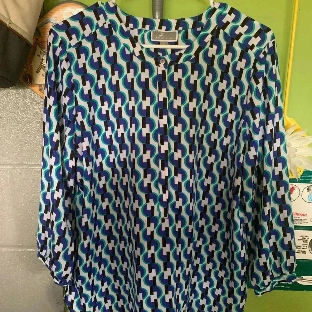 JM Collection Womens Button Down Long Sleeve Blouse Size Large